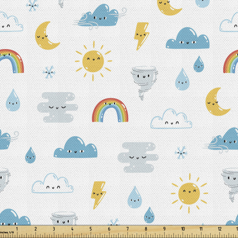 Scot Funny Weather Clouds Moon Rainbow Fabric