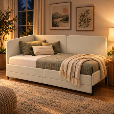  Shmily Velvet Upholstered Twin Size Daybed Sofa Bed with 2 Storage Drawers