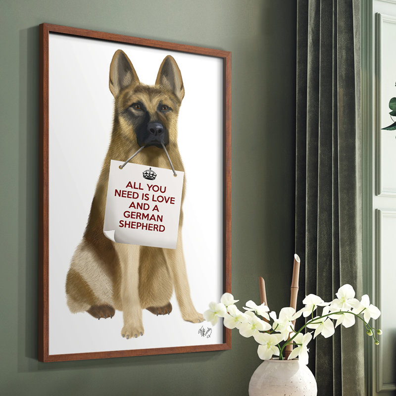 «Love and German Shepherd», reproduction encadrée - bois massif, Brun, H 28 po x l 22 po