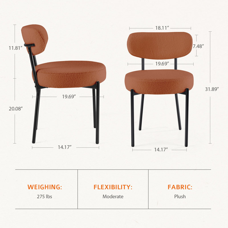 Boucle Sherpa Dining Chairs Set - Ergonomic Curved Back Upholstered Chairs with Sturdy Metal Frame, Easy Assembly for Modern Kitchen & Dining Room