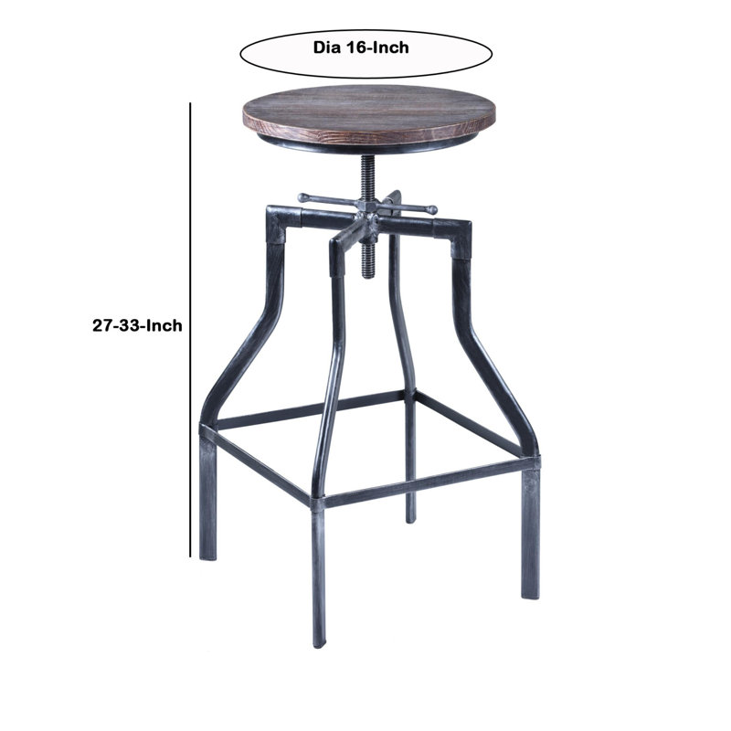 Dylan Swivel Adjustable Height Counter Stool with Metal Frame, Grey, Brown