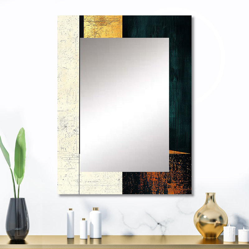 Abstrait doré et émeraude - Perspectives changeantes - miroir mural moderne, miroir décoratif moderne, impression d'art en métal