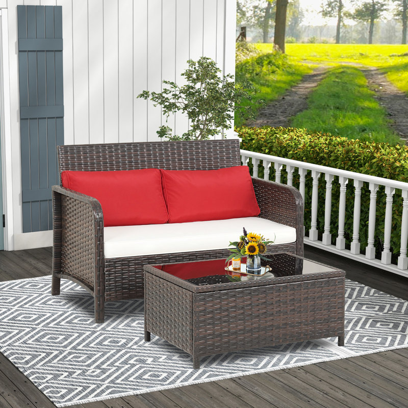 Gymax Wicker 2 - Person Patio Conversation Set with Cushions