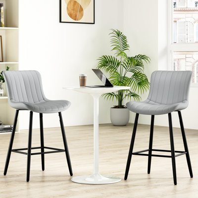 Modern Grey Faux Leather Dining Chairs With Metal Legs, Of 2, Finish, Comfort For Long Seating Mid Century Counter Stools And Elegant,  Room
