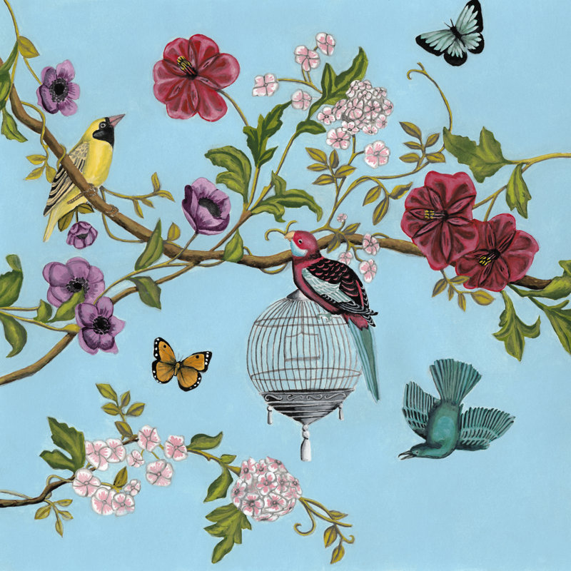 Bird Song Chinoiserie II by Naomi McCavitt - Wrapped Canvas Painting, 76cm H x 76cm W