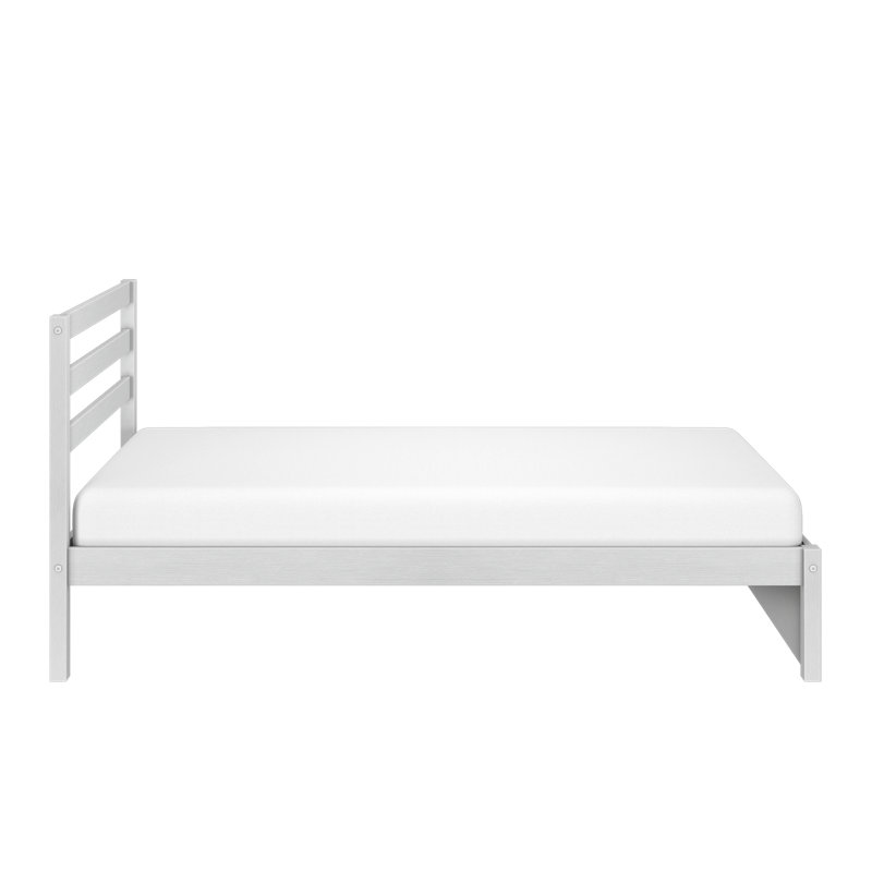 Lit plateforme simple Bear avec tête de lit à lattes, blanc brossé, Brushed White, Twin