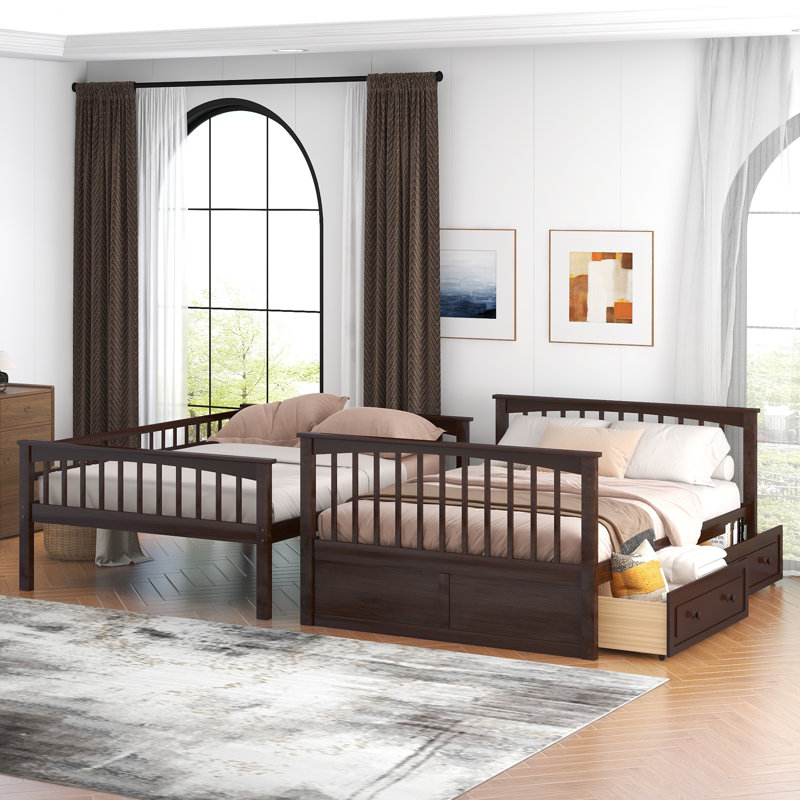 Lit superposé standard en bois 2 tiroirs Addieville par Harriet Bee, Double sur double, Espresso