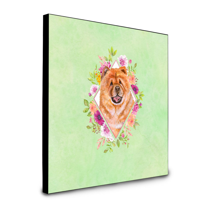 Panneau mural Dollman Flowers, Vert, Chow-chow à poil dur