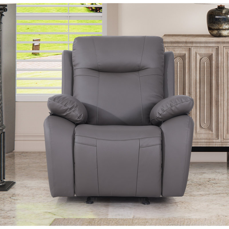Bhevin Faux Leather Recliner, Gray Faux Leather