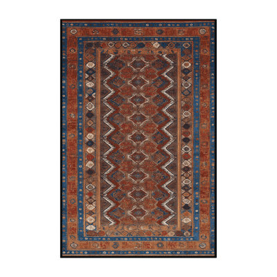 Machine Washable Art Deco Brown Area Rug