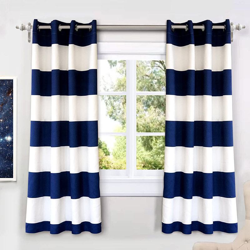 Eastcote Striped Room Darkening Grommet Curtains, Navy, 42" W x 84" L