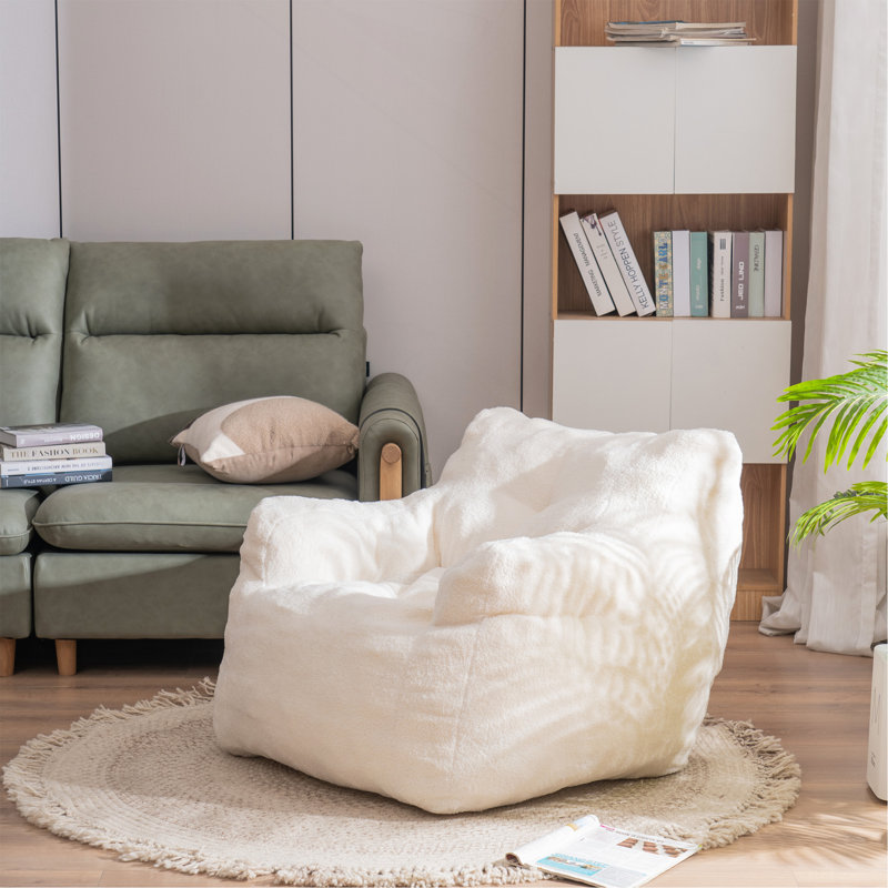 Fauteuil à billes en tissu de peluche Compression, Tissu ivoire