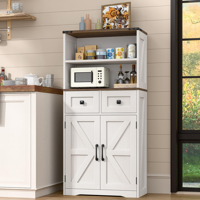 White Farmhouse Bathroom Storage Cabinet with Adjustable Shelving