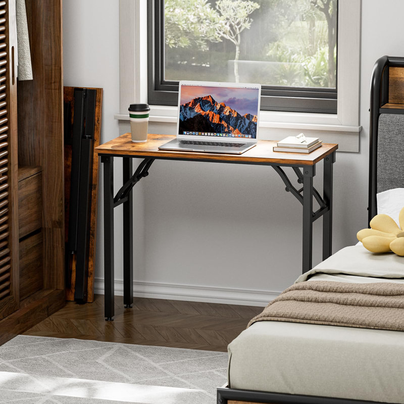 Small Computer Desk Folding Table - 35.8" Foldable Office Desk, No Assembly, Perfect For Small Spaces In Bedroom, Dorm, Or Apartment, Portable Mini Desk Or Study Table With Compact Design, Brown
