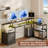 L-Shaped Office Desk with Storage Drawer and Shelf, Reversible L-Shaped Computer Gaming Desk with Power Outlet & LED-999217586