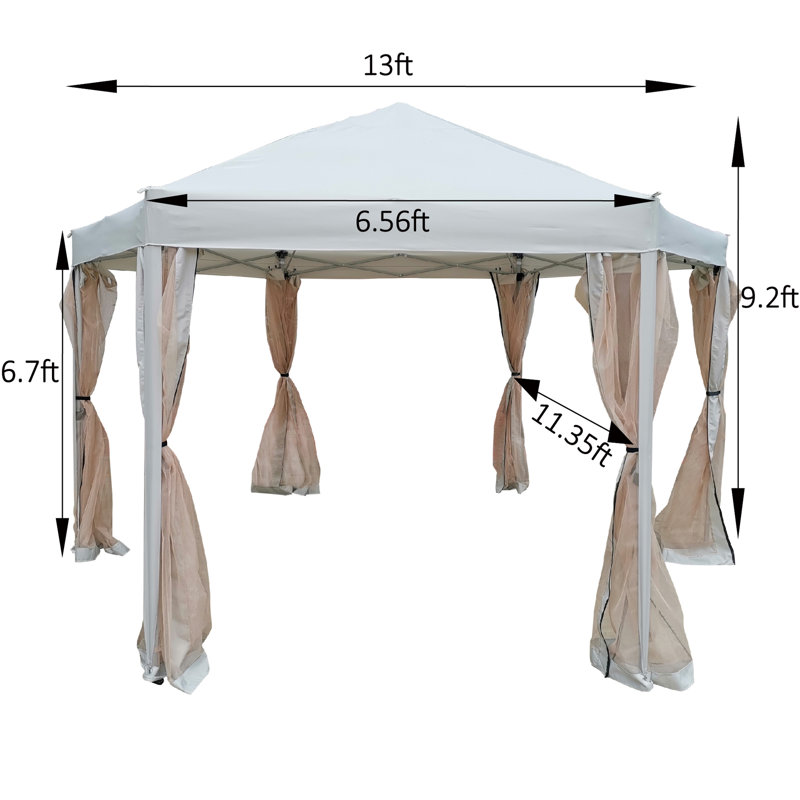 13 Ft. W X 13 Ft. D X 9.2Ft Pop-Up Gazebo Tent Outdoor Canopy Hexagonal Canopies Gazebos & Pergolas 6 Sided For Patio Garden Backyard Sun Shelter BBQ Garden Events With Strong Steel Frame Storage Bag