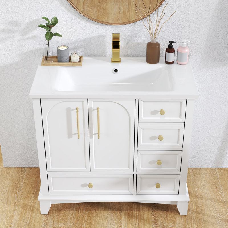 Meuble-lavabo classique 36 "avec lavabo en céramique, Blanc