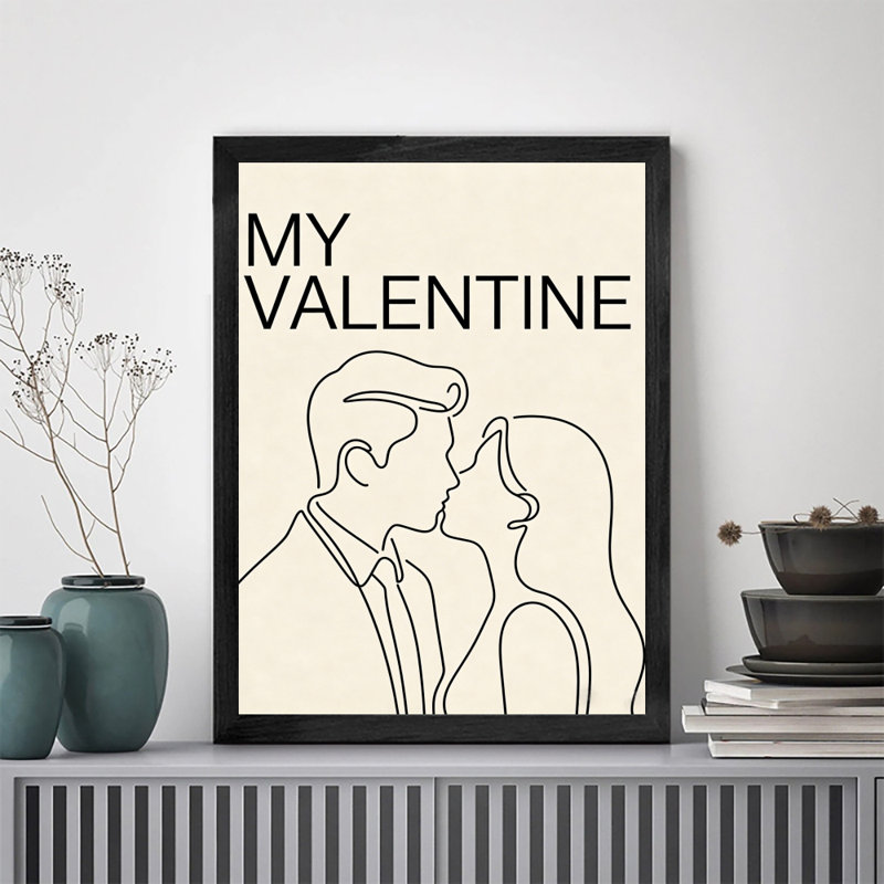 Reproduction d'art encadrée noire en couple rétro pour la Saint-Valentin, impression murale encadrée, H 11 po x l 9 po