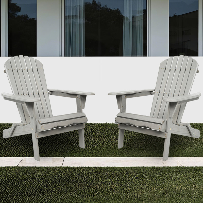 2 chaises de terrasse en bois gris - pliable avec grain 2 chaises de patio pliantes, Gris