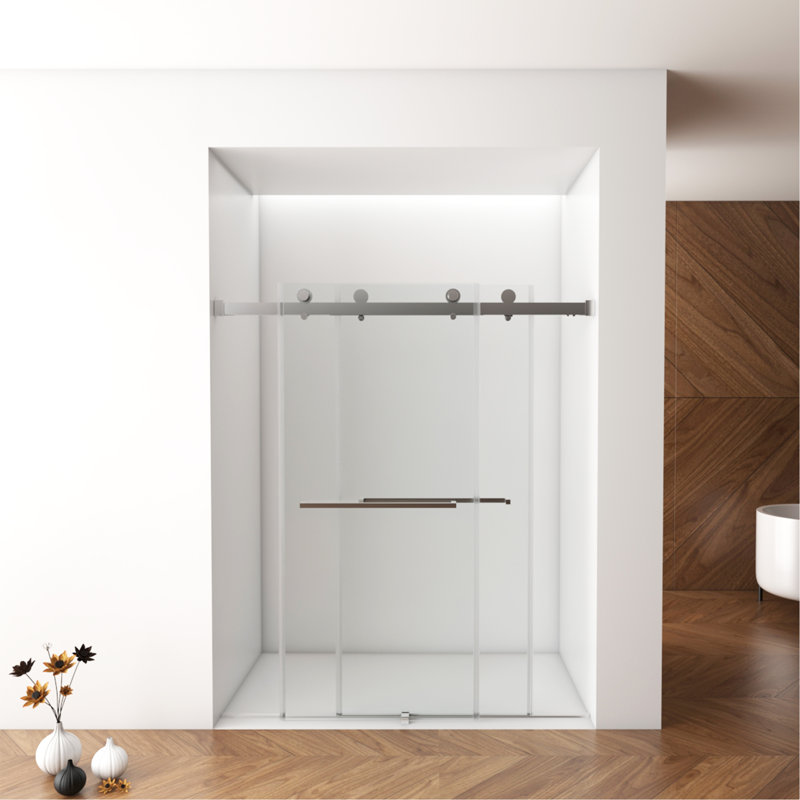 Frameless Shower Door, Sliding Shower Door, Tempered Glass Shower Door, Brushed Nickel
