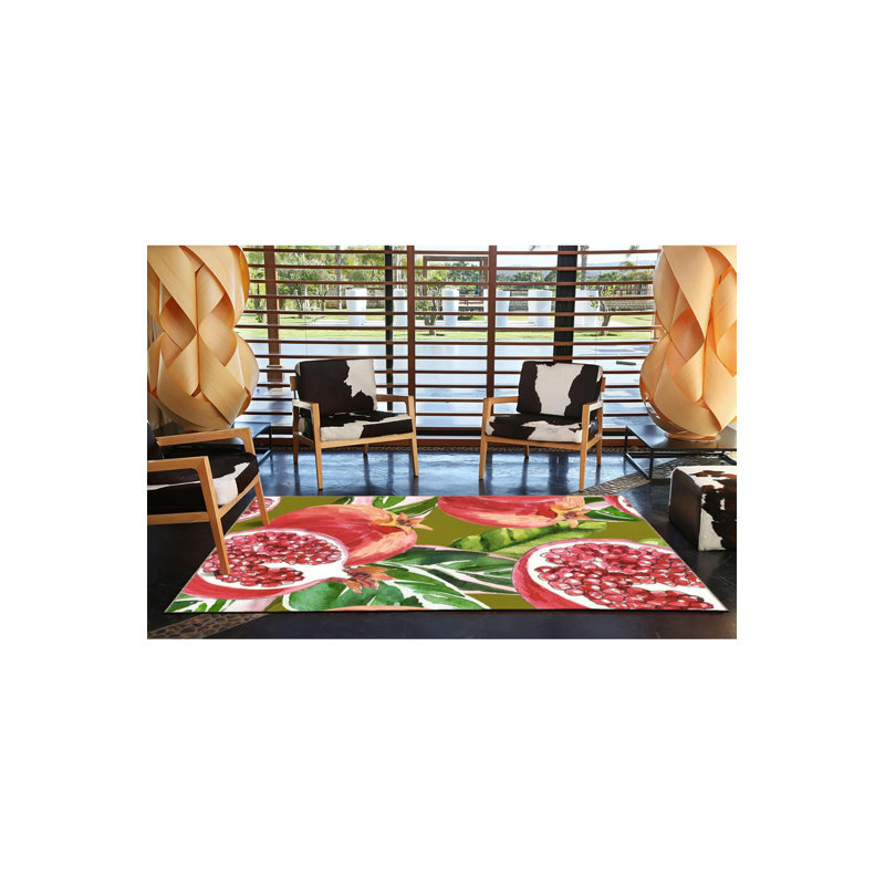 Tapis décoratif moderne à motif de grenade verte, Sous-tapis rectangulaire 2 pi 6 po x 4 pi 11 po