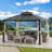 Sunjoy Hardtop Gazebo 11 x 13 ft. Outdoor Patio Black Metal Gazebo, Double Tiered Gazebo with Ceiling Hook and Mesh Netting