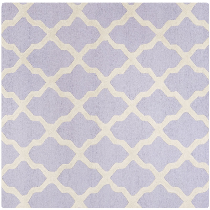 Cannen Hand Tufted Wool Geometric Rug, Square 8', Ivory/Lavender