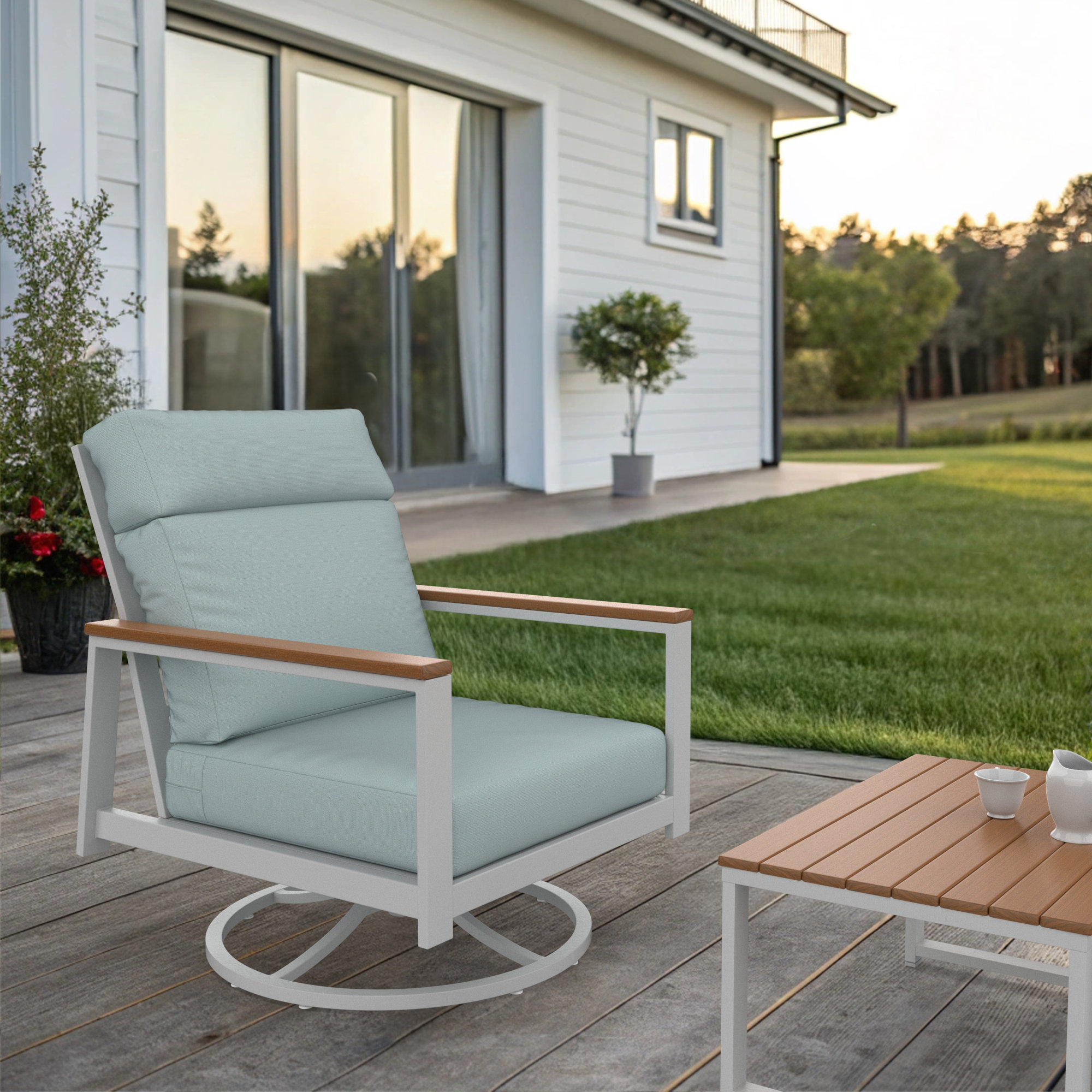 Townsend Metal Outdoor Rocking Chair With Sunbrella Cushion, Brown, Bliss Dew