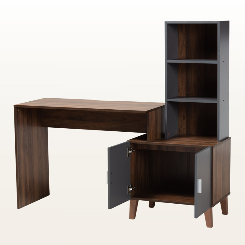 Bureau de rangement contemporain Revolve en noyer et gris foncé, H 51,8 po x l 56,5 po x P 17,49 po