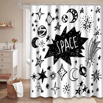 Rustic Star Galaxy Doodle Waterproof Shower Curtain