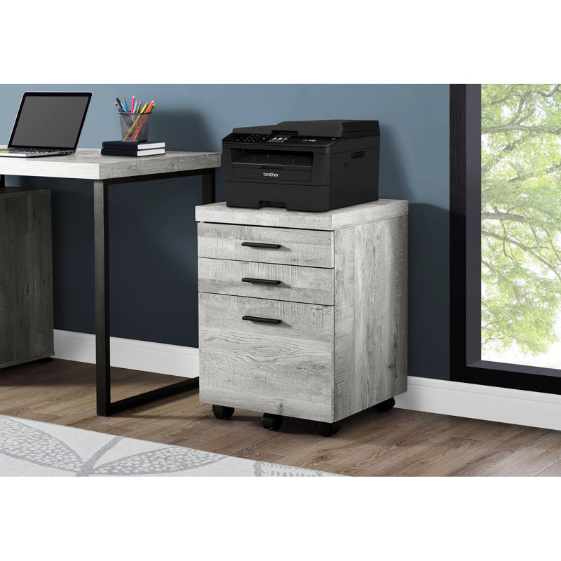 Classeur contemporain avec capacité de roulement, stratifié gris et espace de rangement pour stratifié pour espaces de bureau, option de support