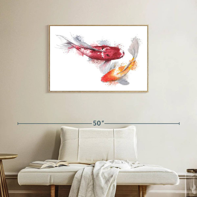 Paire de poissons Koi, Cadre flottant en bois naturel, 37 po x 25 po