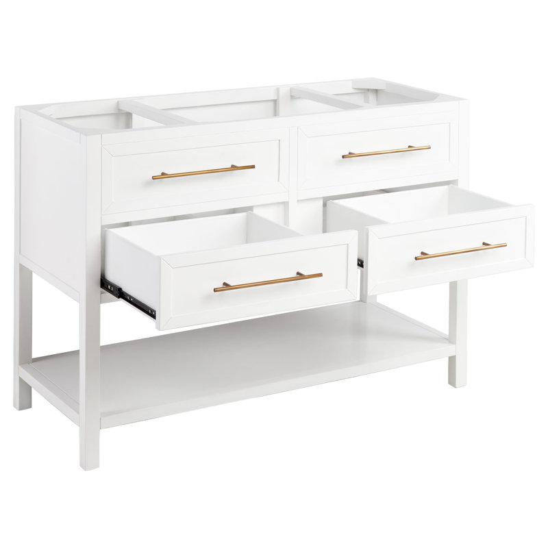 48" Robertson Single Bathroom Vanity Set with Rectangular Undermount Sink, White, Single Hole, Feathered White Quartz