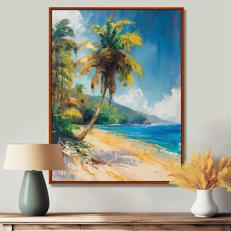 «Green», palmiers verts, oasis tropicale I - palmiers et palmiers, art mural, Cadre flottant brun, H 16 po x l 32 po