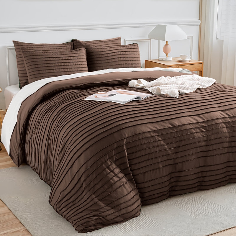 NEXHOME PRO Twin Duvet Cover,2 Pieces Boho Tufted Duvet Cover Set, Soft and Lightweight 100% Washed Microfiber Comforter Cover Set for All Season(Dark Brown,66 x 90)-No Comforter