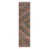 Vintage Distressed Runner Rug, Mosaic Multicolor Geometric Design - Rug & Kilim
