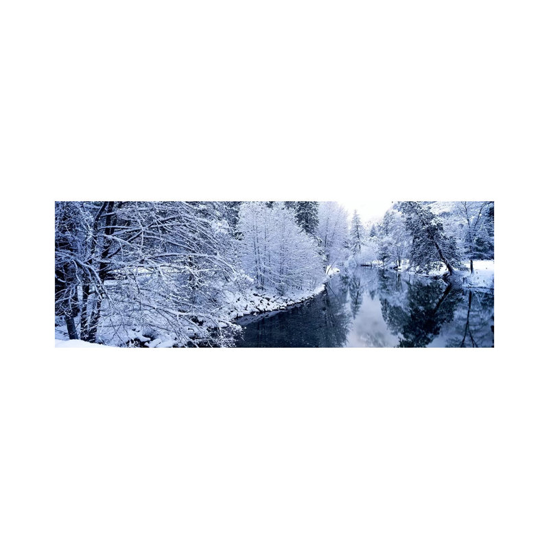 Snow Covered Trees Along A River, Yosemite National Park, California, USA #2 by Panoramic Images - Wrapped Canvas Panoramic Print