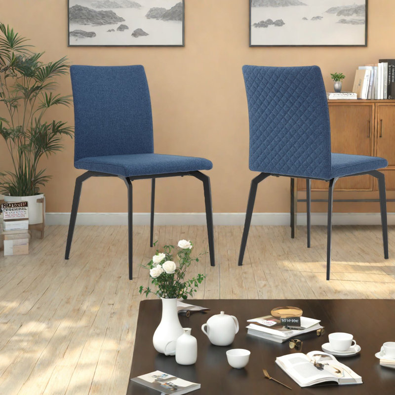 Ensemble de 2 chaises de salle à manger modernes en tissu bleu, pieds en métal