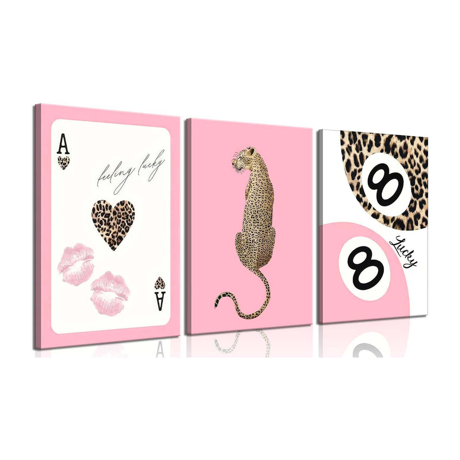 Mercer41 Set Of 3 Trendy Pink Leopard Canvas Wall Art Cheetah Lucky 8 ...