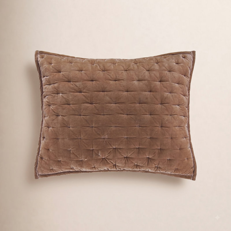 Stella Solid Quilted Faux Silk Velvet Romantic Western Decorative Pillow Sham, Standard/Twin, Teal