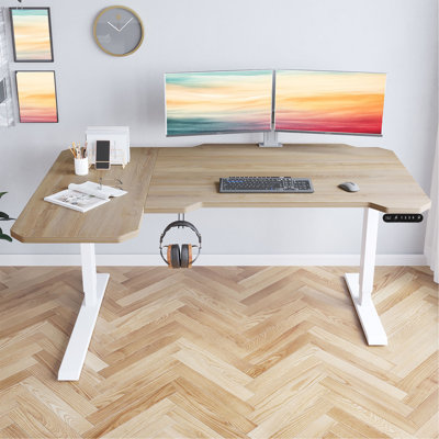 L-Shaped Corner Standing Desk 59" Height Adjustable Electric Standing Desk, Sit and Stand Up Computer Desk For Home Office Oak