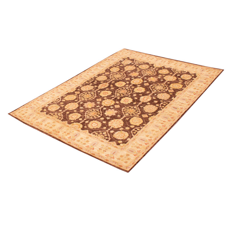 Tapis unique en laine noué à la main brun foncé / beige nouvel âge 6 pi 2 po x 8 pi 7 po Brighten