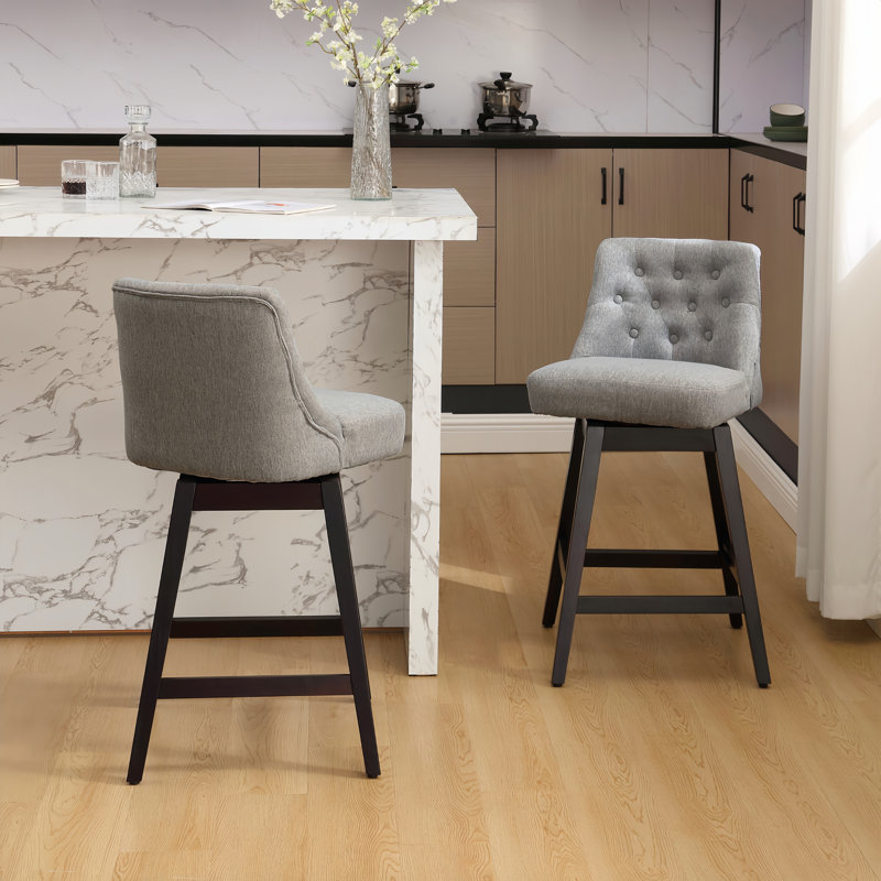  Tabouret de comptoir pivotant en similicuir de 25,5 po avec structure en bois massif, Blanc