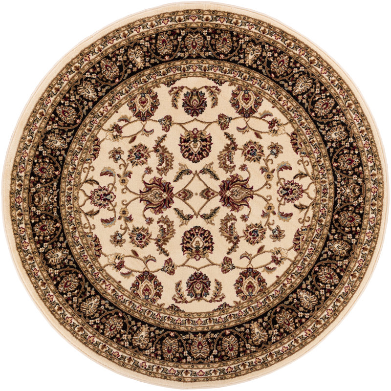 Zuehlke Sarouk Ivory Traditional Rug, Round 5'3"