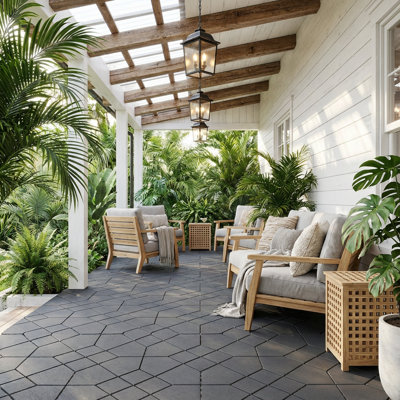 12 in. x 12 in. Outdoor Geometric Pattern Plastic Interlocking Flooring Deck Tiles for Courtyard