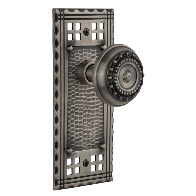 Craftsman Plate with Meadows Door Knob, Antique Pewter, 2.375"