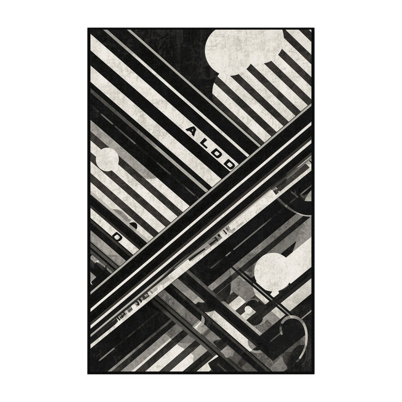 Machine Washable Marvale Field Hockey Stick Ball Modern & Contemporary Striped Rug in Black – Black Binding, 4x6
