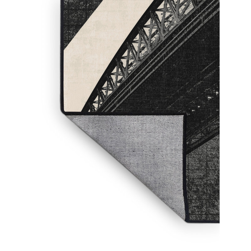 Machine Washable Paitlyn Sydney Harbour Bridge Industrial Geometric Rug in Gray – Black Binding, 3x5