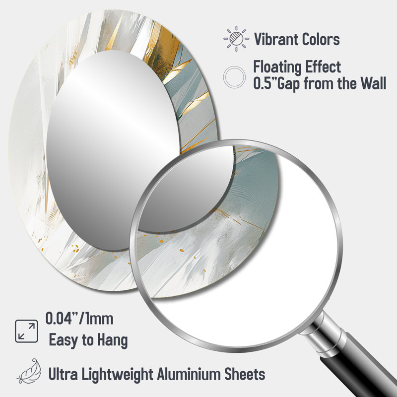 Gold And Cream Mosaic Echoes - Large Oval Wall Mirror On Metal, 40" x 30"