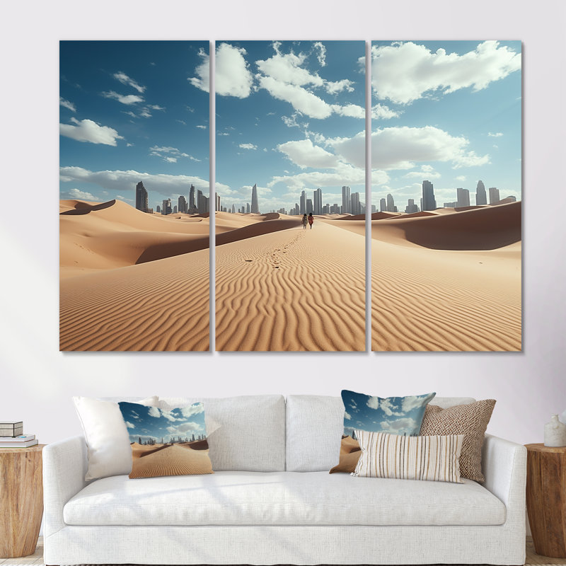 Mirage Metropolis, New York au Sahara I - art mural désert, Toile tendue, H 32 po x l 48 po x P 1 po